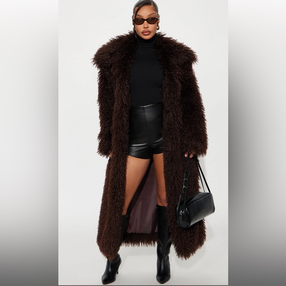 Luxurious Chocolate Brown Faux Fur Coat NWT